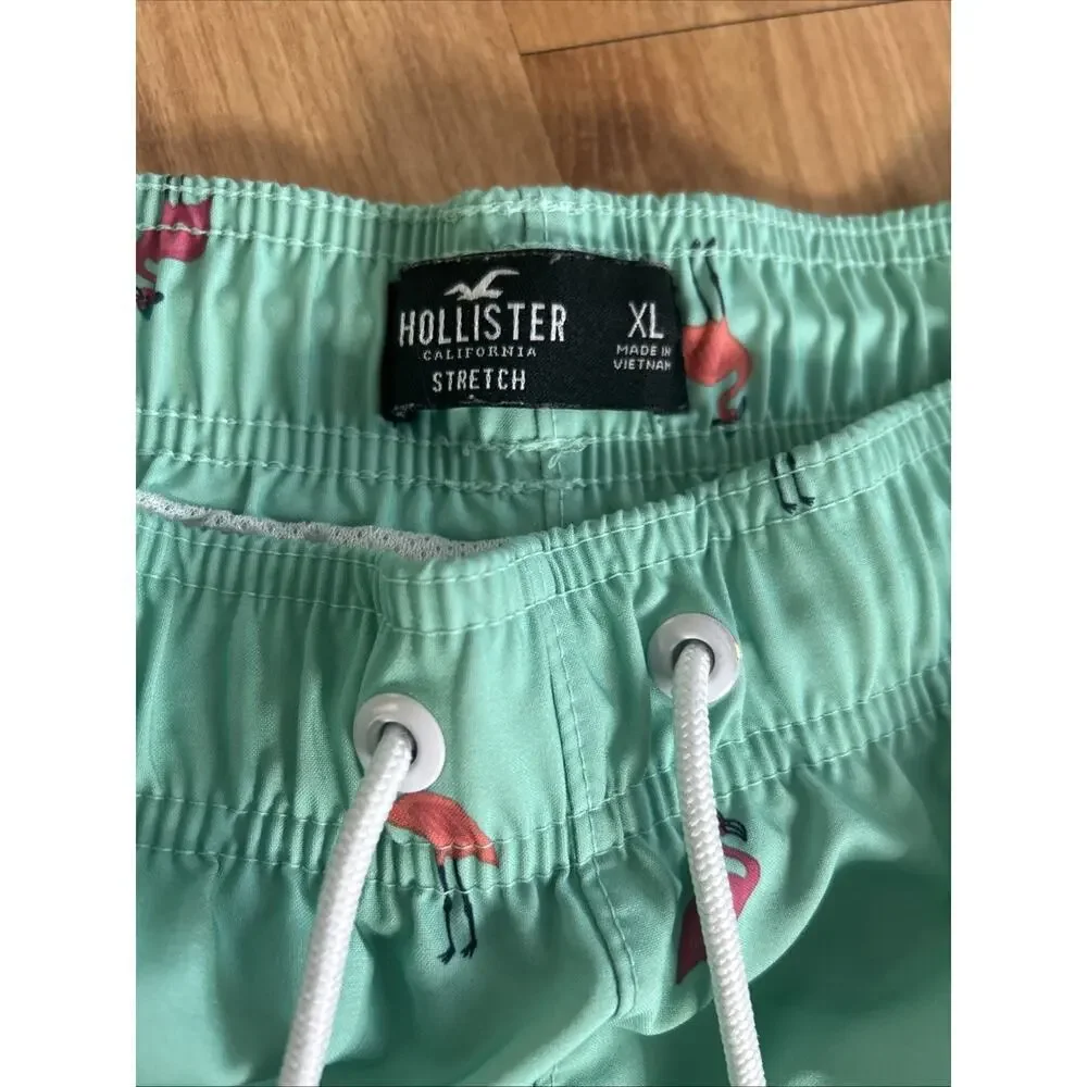 Hollister Men’s Mint Green Flamingo Swim Trunks XL Stretch Beach Vibes Pockets